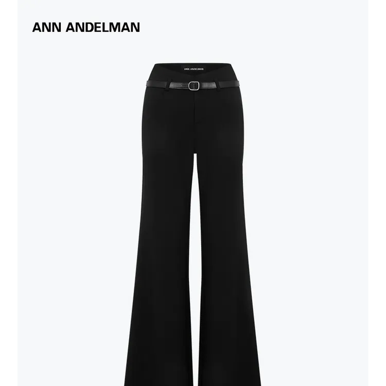 ANNANDELMAN黑色V腰西裤女2025秋冬新款阔腿裤显瘦微喇叭抖音双11
