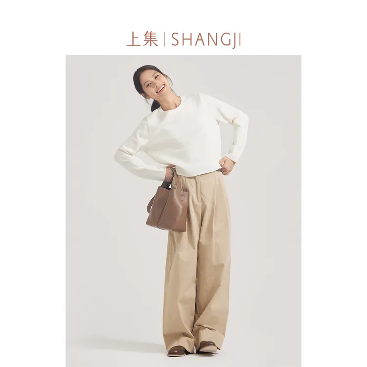 SHANGJI/上集套头毛衫圆领针织打底衫通勤风知性毛衣/XS210053