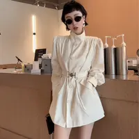 XIAOBAI立领秋季中长款纯色时尚长袖风衣裙