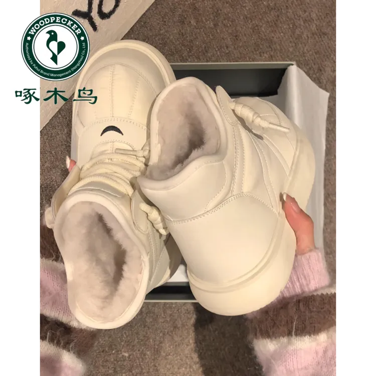 啄木鸟卡皮巴拉厚底内增高雪地靴女2025冬季新款厚底加绒大头棉鞋