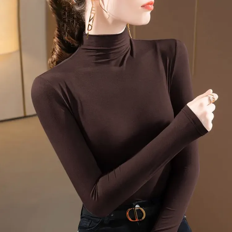 莫代尔半高领打底衫女内搭秋冬季长袖2025新款显瘦百搭上衣女潮