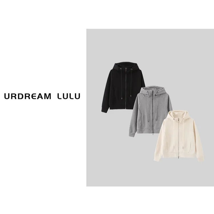 [风轻日暖] 秋冬加厚竖条纹理连帽外套女保暖长袖拉链卫衣-P8837