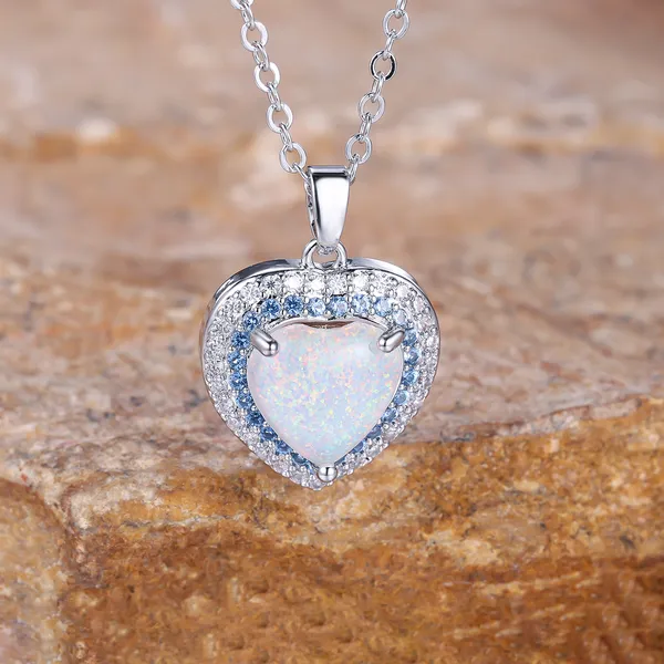 铜合金合成锆石项链 心形白项链7206