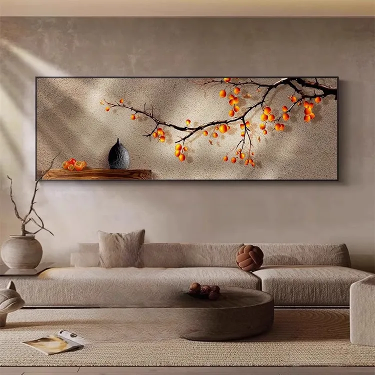宋式美学挂画柿柿如意客厅装饰画卧室壁画侘寂风高级感沙发背景