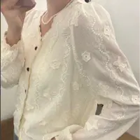 2598仙女风圆领早秋重工刺绣短衬衫女装薄款宽松设计感