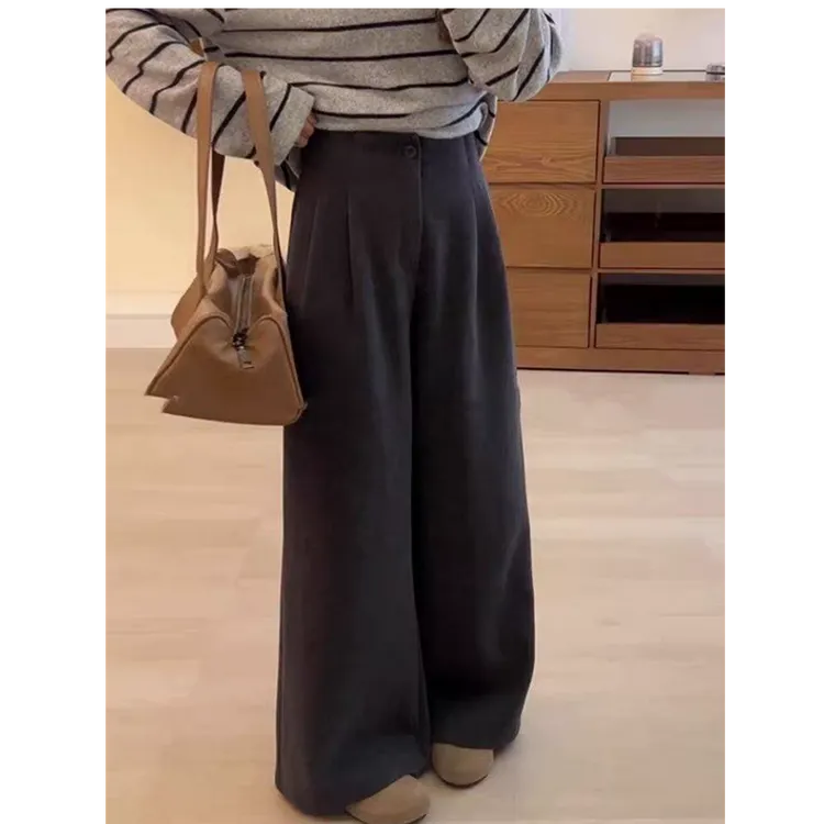 【现货➕运费险】慵懒高级感灰色毛呢裤子女款高腰直筒裤阔腿裤
