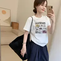 【卡通鼠】夏季短袖女t恤圆领正肩百搭半袖修身印花T恤上衣23161