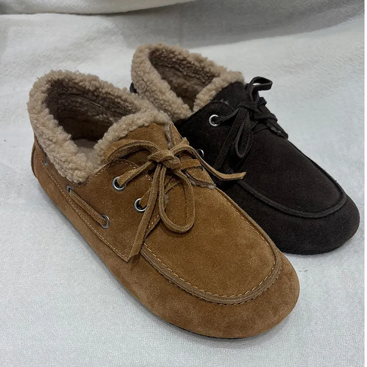 羊皮版！乐福鞋女2025新款复古英伦风圆头系带加绒保暖平底豆豆鞋