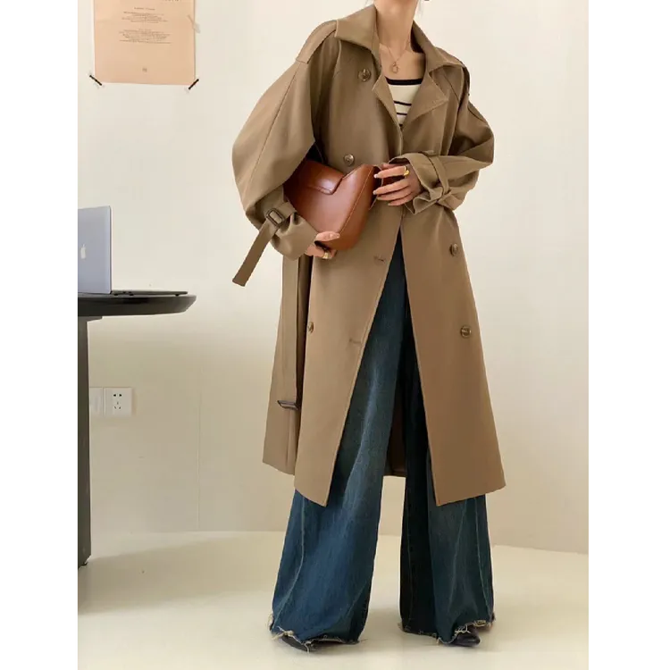 风衣外套女2025春秋新款中长款垂感英伦风百搭双排扣收腰气质大衣
