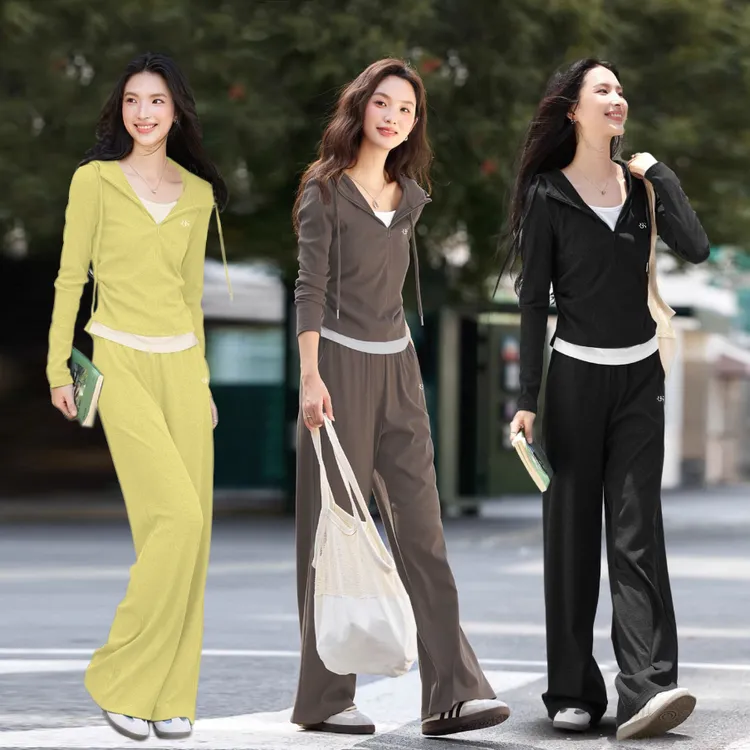 蕊柏斯新款休闲时尚减龄显瘦气质套装女假两件上衣+裤子