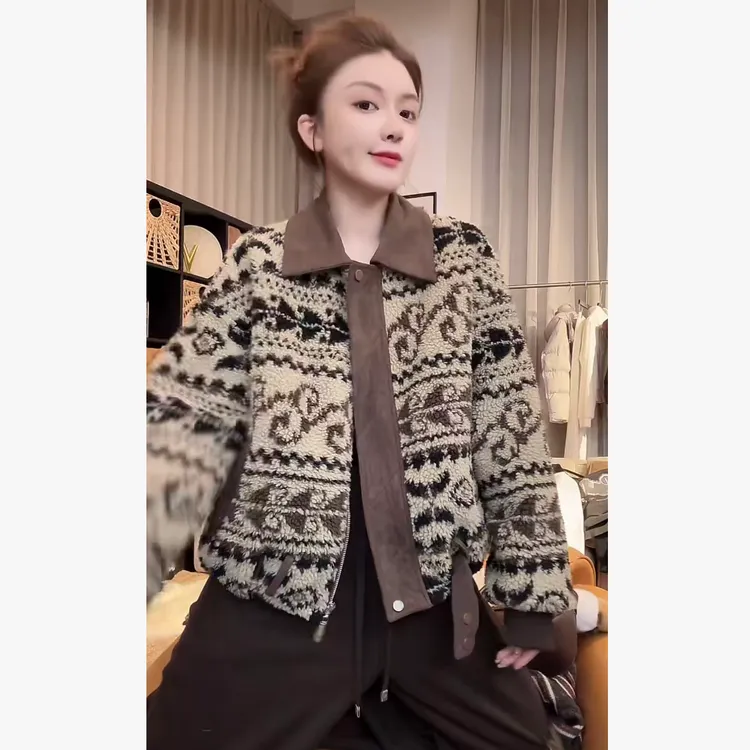 AELE复古拉链颗粒绒时尚短款羽绒外套 W855 3739 AD