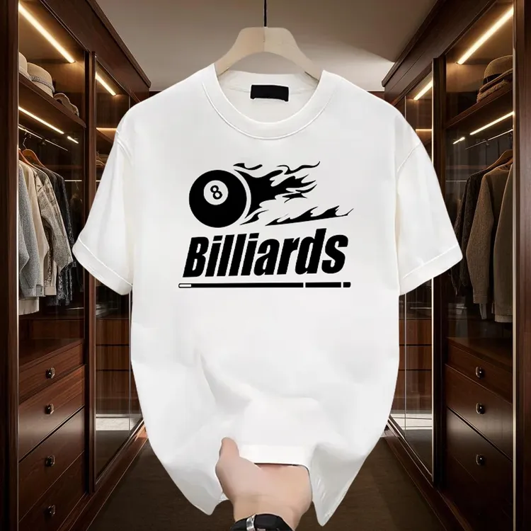 潮流宽松夏季纯棉小众短袖T恤台球百搭街头印花休闲圆领上衣设计
