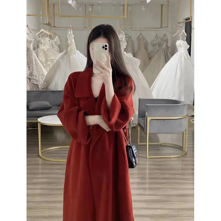 双面绒大衣双面毛呢外套宽松系带浴袍长款秋冬羊毛加厚9859