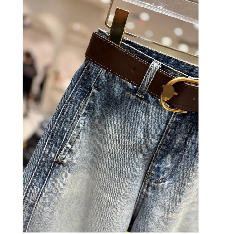 2025春新款立裁拼接牛仔裤女显瘦弯刀裤欧货哈伦裤梨型身材香蕉裤
