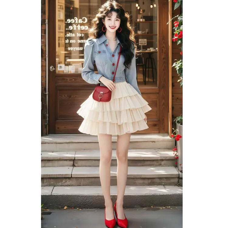 春季韩系复古套装爆款高级感独特收腰小众不撞款气质牛仔短裙子