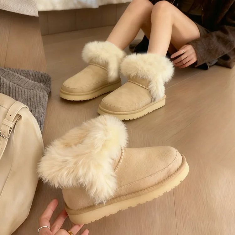 厚底雪地靴女皮毛一体冬短筒加绒加厚棉鞋东北2025新款低帮毛毛鞋