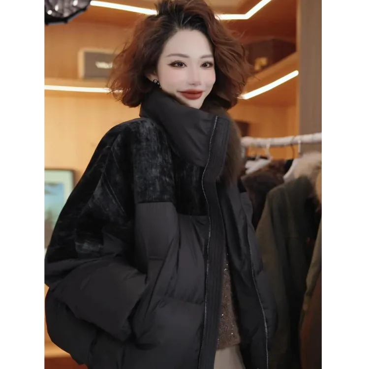 七奈「余晖」百搭设计感拼接白鸭绒合身羽绒服QN13421