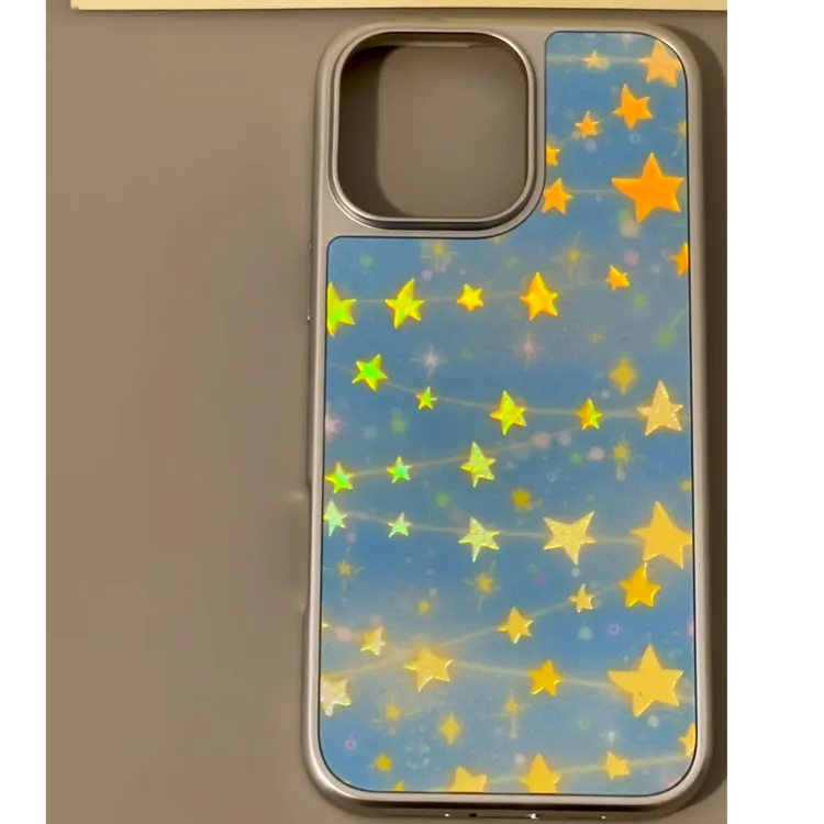 鎏金玻璃晕染蓝黄星星适用苹果16pro/iPhone15p/14手机壳13高级12