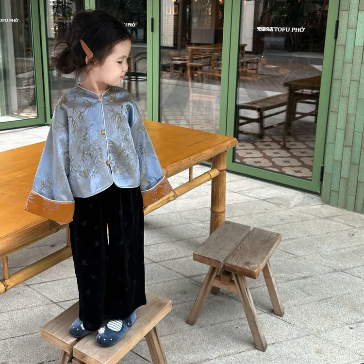 壹妈童装女童新中式套装秋季新款洋气女宝复古国风外套白色衬衫