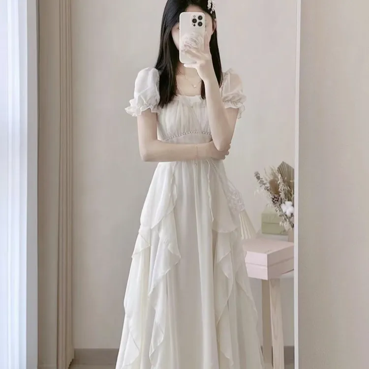 2025年女大童连衣裙夏季甜美学院风14岁初中生收腰超仙气质长裙子
