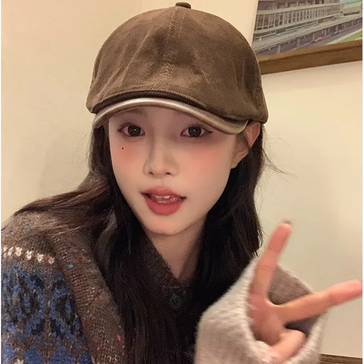 复古前进帽子纯色百搭日系显脸小反戴报童鸭舌帽女小众休闲秋冬