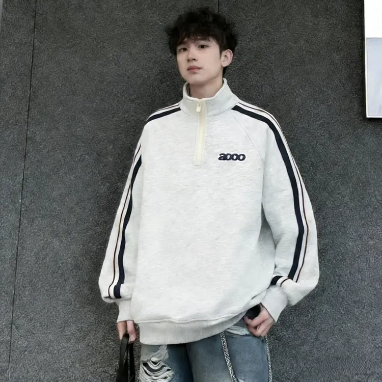 （一体绒）冬季学生加绒加厚半拉链套头休闲立领卫衣潮酷大童