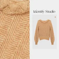 IDENTIFY冬季新款镂空钩花超细马海毛尼龙针织毛衣25AWTY1216046