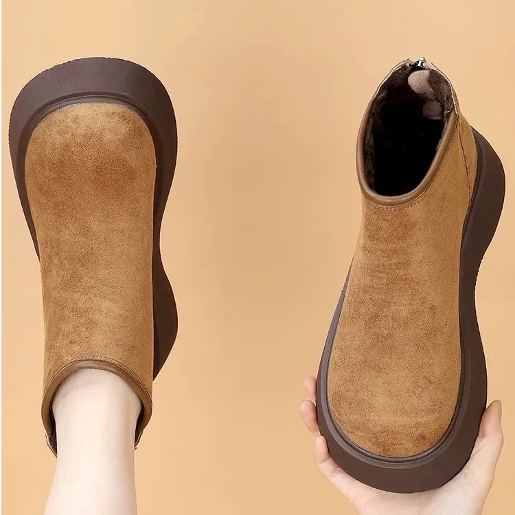 2025秋冬新款绒面英伦风厚底马丁靴女大头松糕单款切尔西勃肯短靴