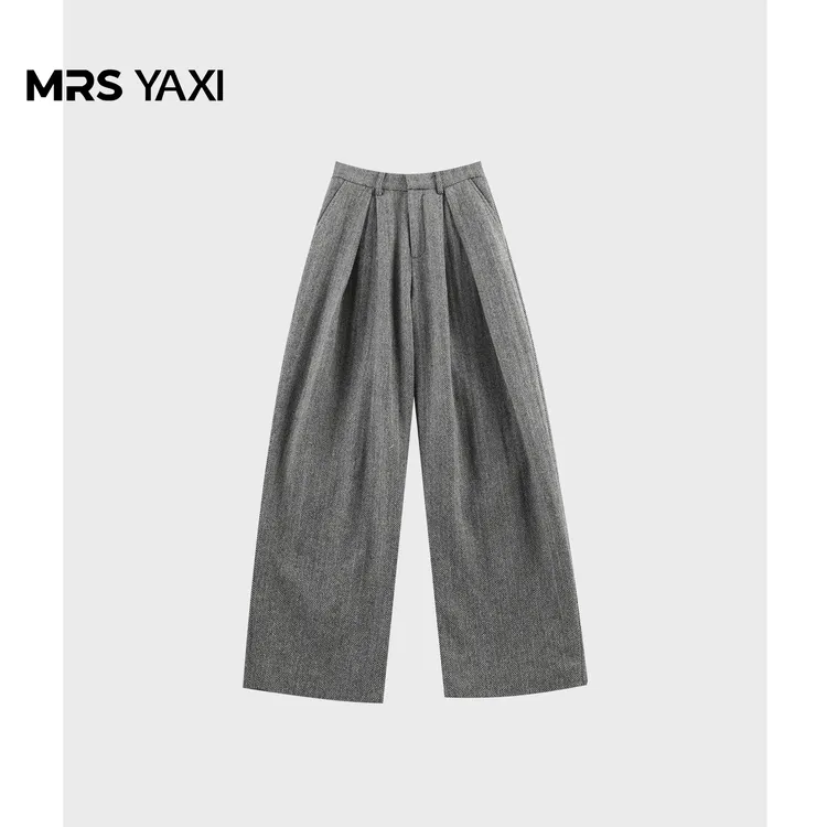 Mrsyaxi人字纹毛呢阔腿裤羊毛裤YX4080208