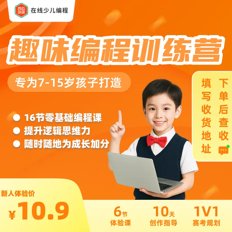 心蕊吖【下单后查短信填写地址】西瓜创客少儿编程集训营