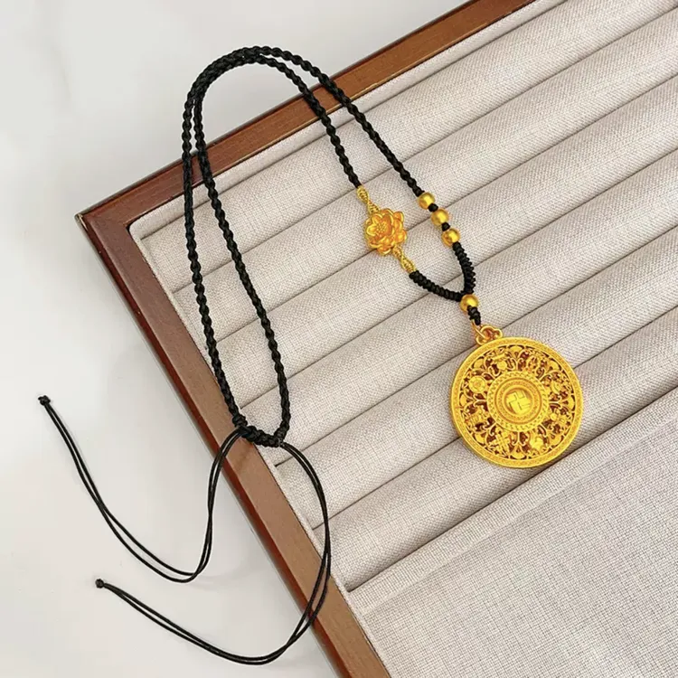 铜合金吊坠 新中式八宝罗盘吊坠项链莲花编织珠福字精美锁骨链