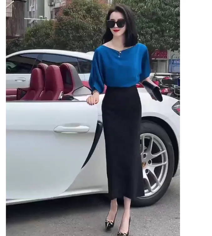 2025韩系风法式时尚套装开叉女神网红休闲气质减龄时尚长裙百搭