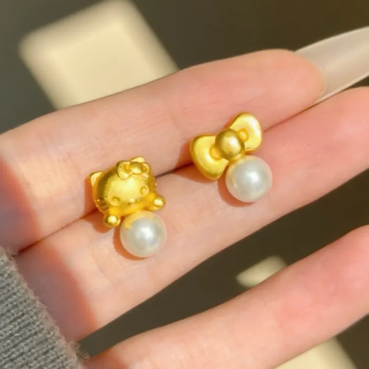 镀K金 精致版kt猫咪耳钉 · 女明星可爱甜美百搭通勤贝珍珠耳饰