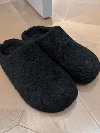 杨十七。一脚蹬懒人毛毛半拖鞋黑色厚底