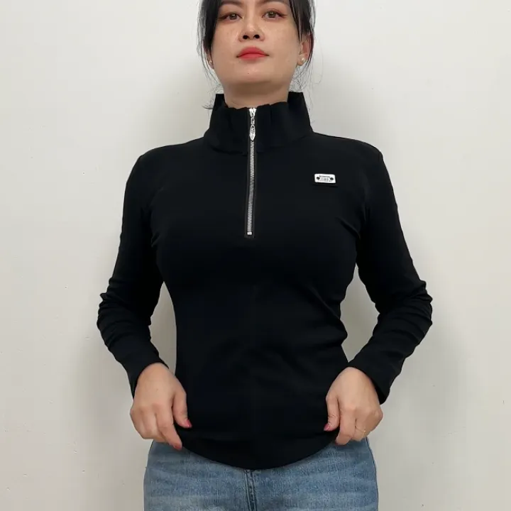 立领高领半拉链黑色春秋新款开领长袖棉卫衣内搭打底衫上衣休闲服