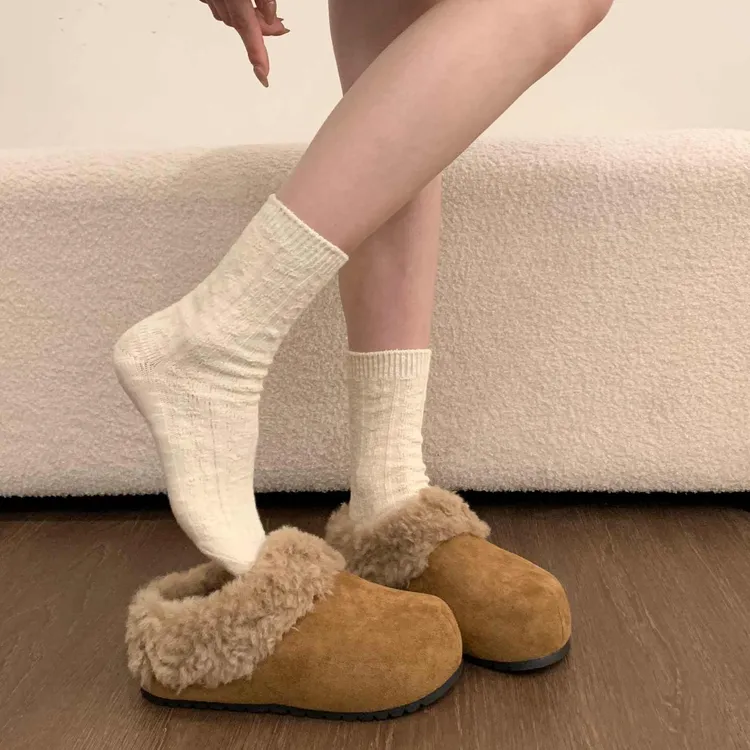 厚底加绒勃肯鞋包头半拖毛毛拖鞋女外穿2025新款冬季一脚蹬棉拖鞋