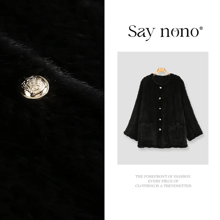 懒猫nono│Saynono水貂皮草女编织圆领一手长外套/MLJ2180