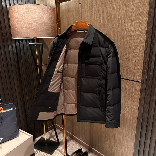 【经典老钱 鹅绒保暖】2025冬季男士高品质商务休闲衬衫领羽绒服