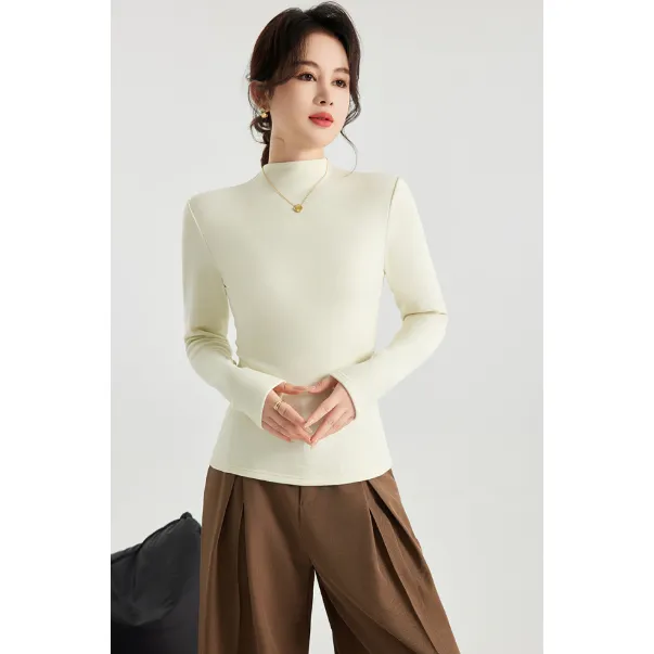 B 门店3&09！天选打底衫」驼绒桑蚕丝磨毛半高领内搭上衣女 C24842