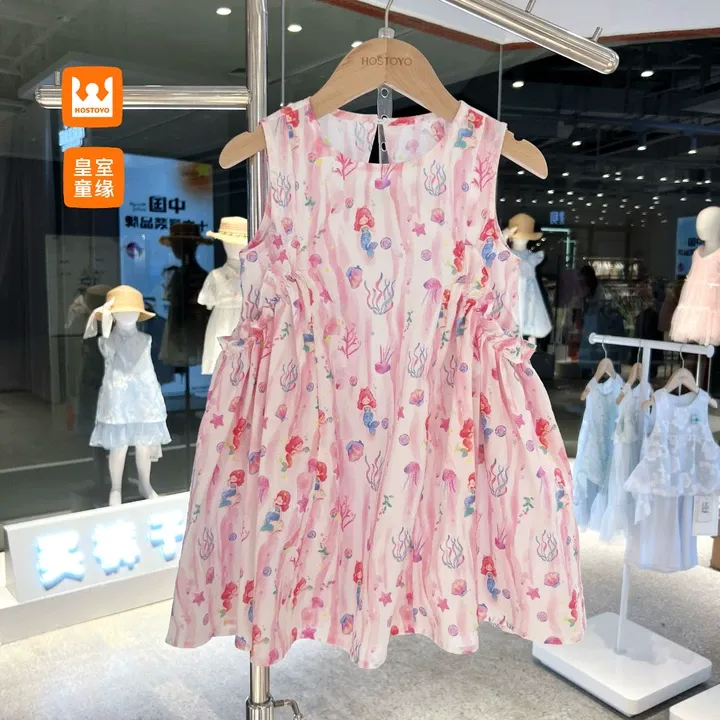 皇室童缘【纯棉】小美人鱼夏季海底世界女童无袖连衣裙18630476018