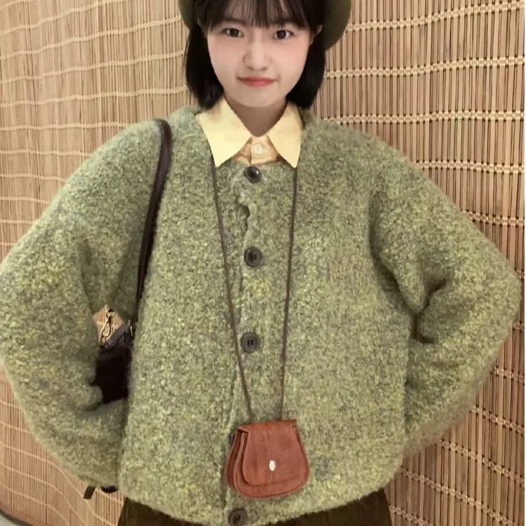 软糯慵懒风黄色针织开衫毛衣女初秋装2025新款小个子宽松外套上衣