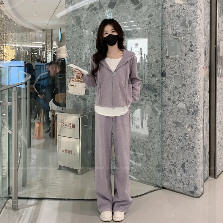 【慵懒假两件2.0】2025设计师新款时尚卫衣外套+裤子两件套装女装