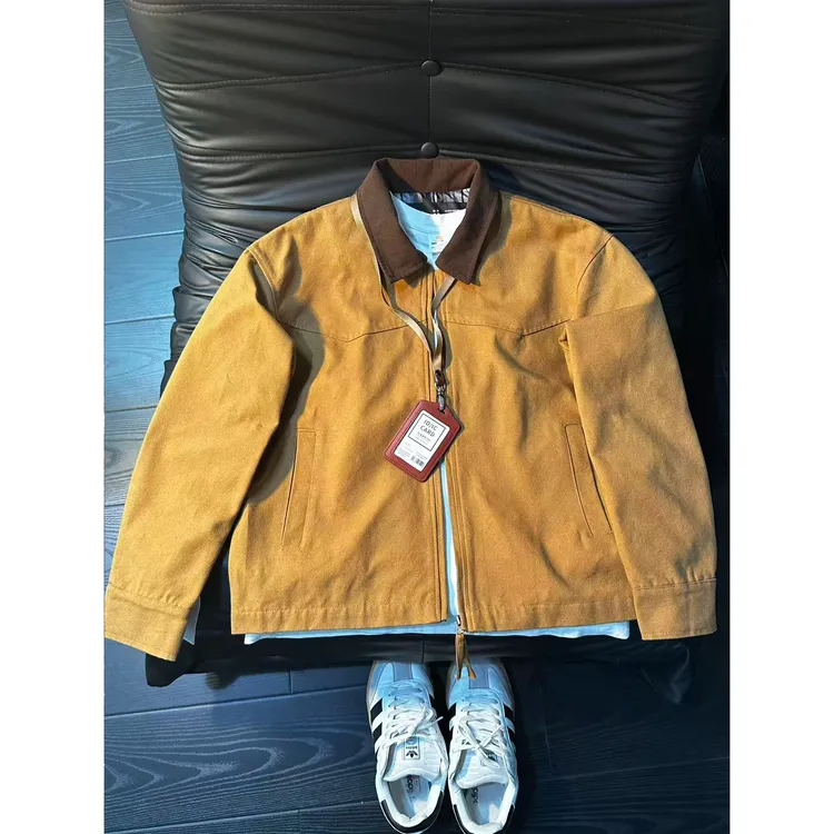 美式复古卡其色翻领工装外套男款秋季vintage短款棒球服情侣夹克