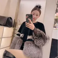 YMM8032冬季设计师时尚獭兔毛彩狐狐狸毛短款外套