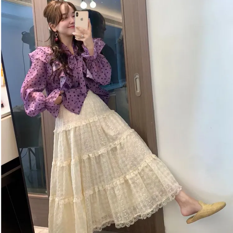 2025春季新款法式气质紫色波点衬衫女设计感小众衬衣上衣套装夏季