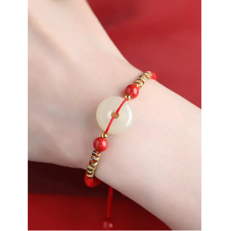 和田玉平安扣手链女生款情侣男生红绳编织手绳礼物送女朋友