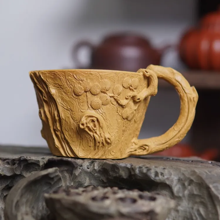 全手工原矿紫砂创意松桩手把杯原矿段泥纯手工主人杯杯茶杯家用