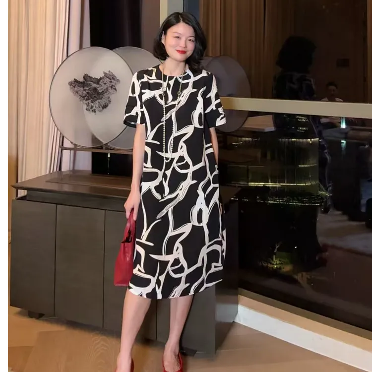 TANTAN 简约百搭显瘦宽松印花连衣裙1324