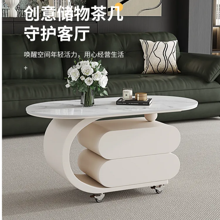 意式轻奢风可移动岩板推车茶几家用小户型客厅现代简约高级感极简