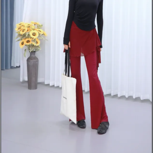 24099假两件飘带高腰提臀微喇裤高弹运动裤古典舞练功形体裤